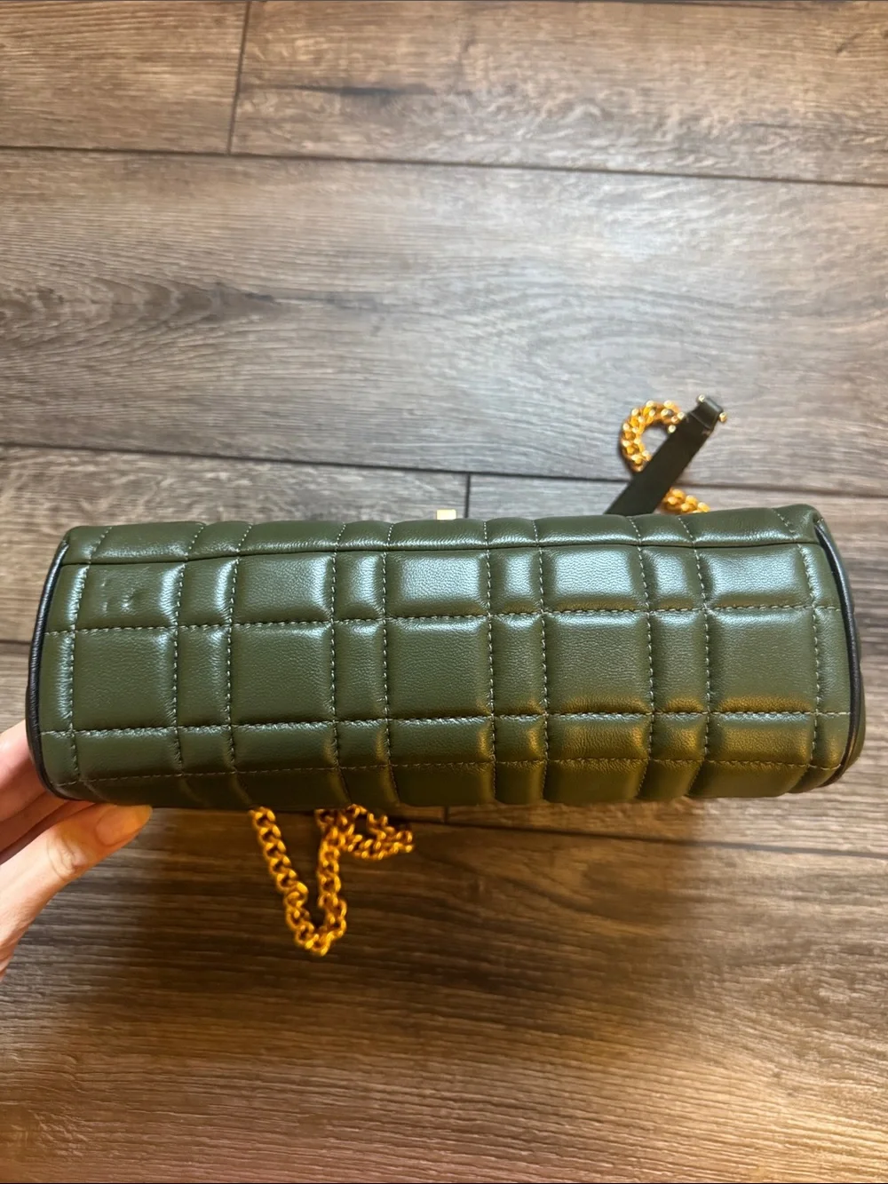 Kate Spade Quilted Olive Green Leather Chain Shoulder Bag with Gold Hardware
